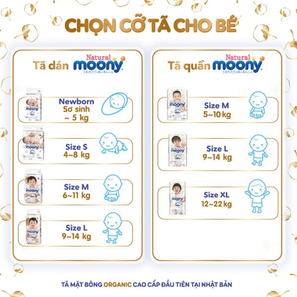 Combo 5 gói bỉm tã quần Moony Natural size M 46 miếng (5-10kg)