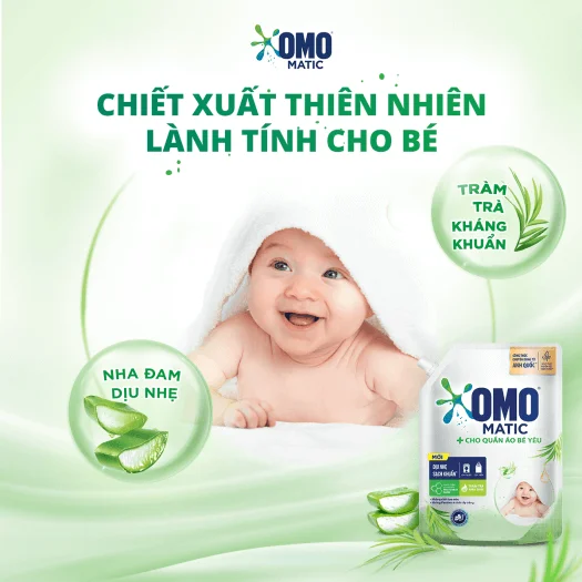 Nước Giặt OMO Matic Cho Quần Áo Bé Yêu, Túi 2.0kg