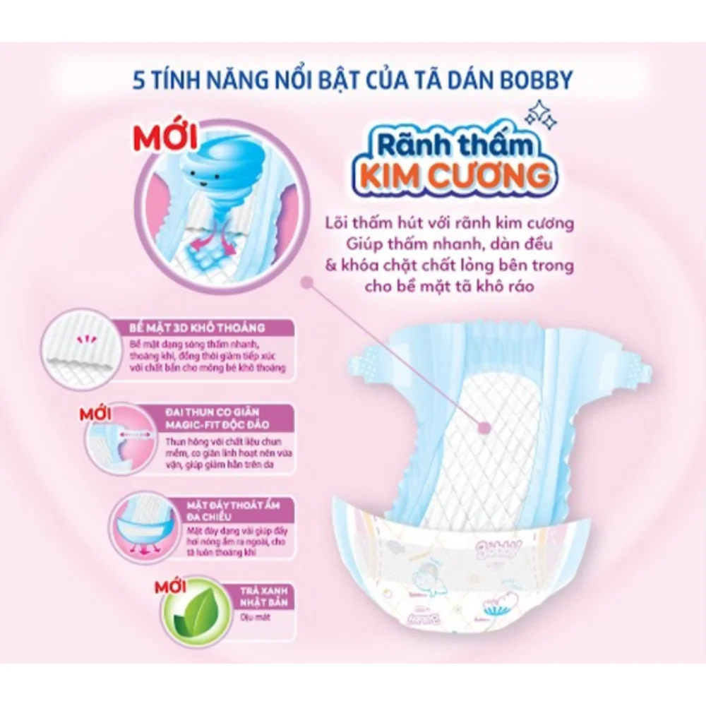 Tã dán Bobby siêu thấm - khô thoáng  (S, 4-8kg, 80 miếng) (giao bao bì ngẫu nhiên)