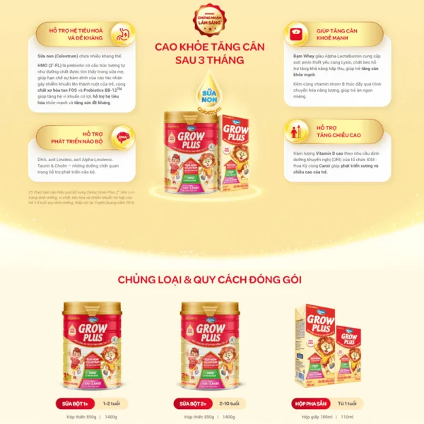 Combo 4 Dielac Grow Plus 2+, 2-10 tuổi, 850g