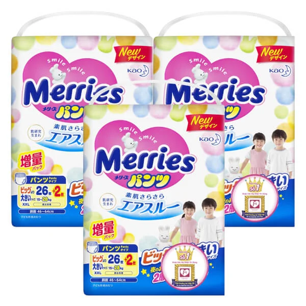 Combo 3 Tã quần Merries (XXL, 26 2 miếng)