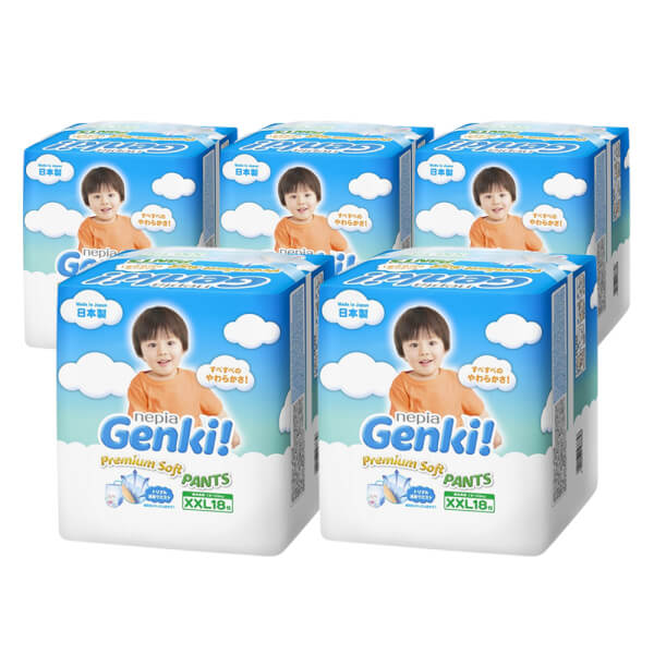 Combo 5 Tã quần Nhật Bản cao cấp Genki (XXL, 18 miếng)