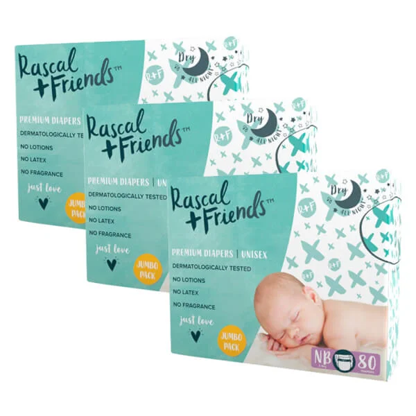 Combo 3 Tã dán sơ sinh Rascal Friends (NB, dưới 5kg, 80 miếng)