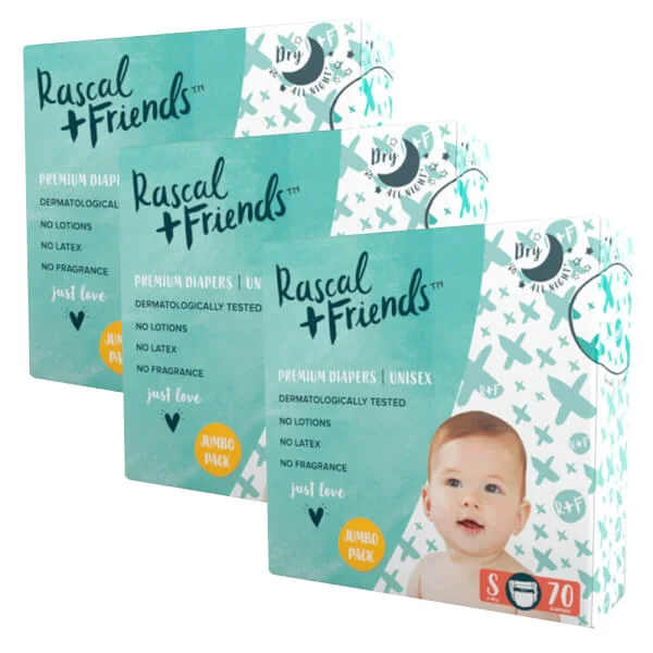 Combo 3 Tã dán Rascal Friends (S, 4-8kg, 70 miếng)