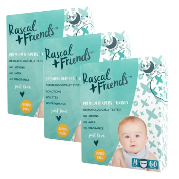 Combo 3 Tã dán Rascal Friends (M, 6-11kg, 60 miếng)