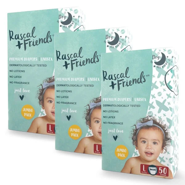 Combo 3 Tã dán sơ sinh Rascal + Friends (L, 10-15kg, 50 miếng)