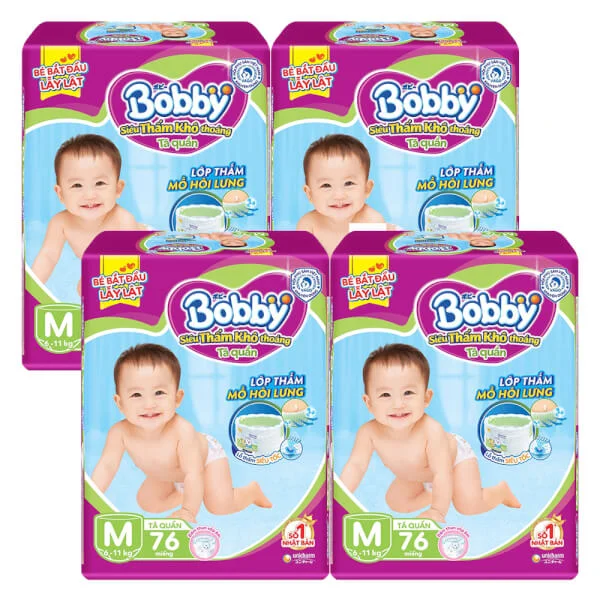 Combo 4 Tã quần Bobby size M, 76 miếng