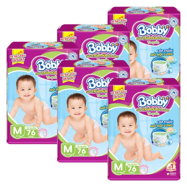 Combo 5 Tã quần Bobby size M, 76 miếng