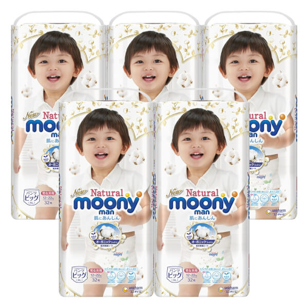 Combo 5 Tã quần Moony Natural (XL, 32 miếng)