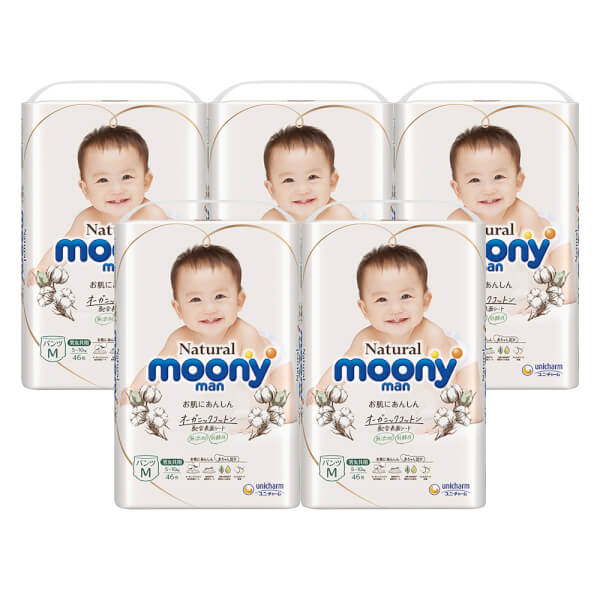 Combo 5 Tã quần Moony Natural (M, 46 miếng)