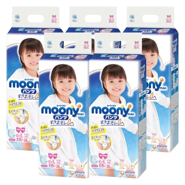 Combo 5 Tã quần Moony bé gái (XXL, 26 miếng)