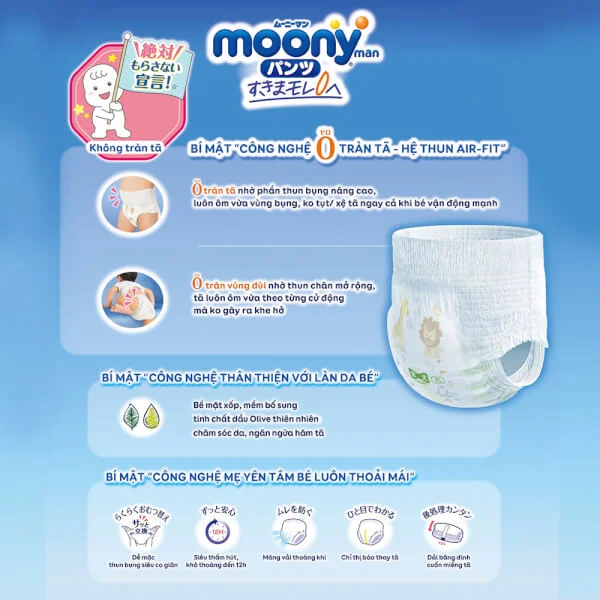 Combo 4 Tã quần Moony (XL - bé trai, 38 miếng) 6 miếng