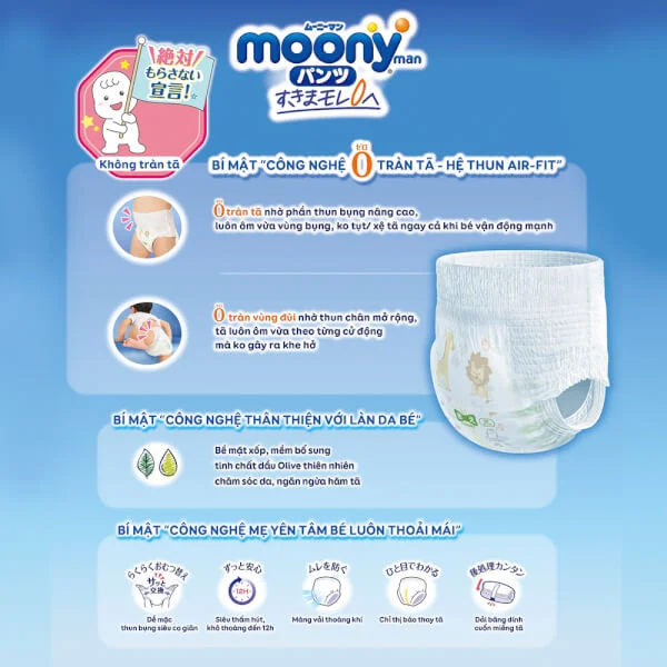 Bỉm tã quần Moony bé trai size L 44 miếng (9-14kg)