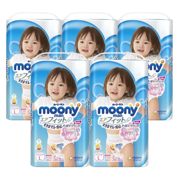 Combo 5 Tã quần Moony (L - bé gái, 44 miếng)