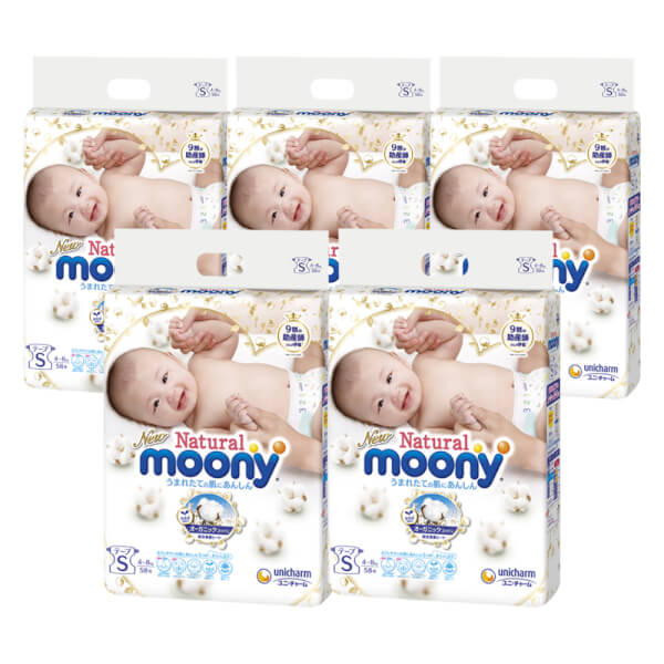 Combo 5 Tã dán Moony Natural (S, 58 miếng)