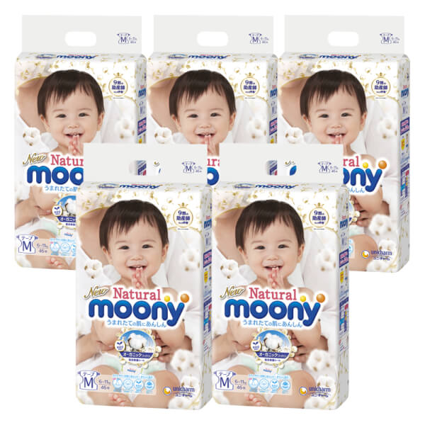 Combo 5 Tã dán Moony Natural (M, 46 miếng)