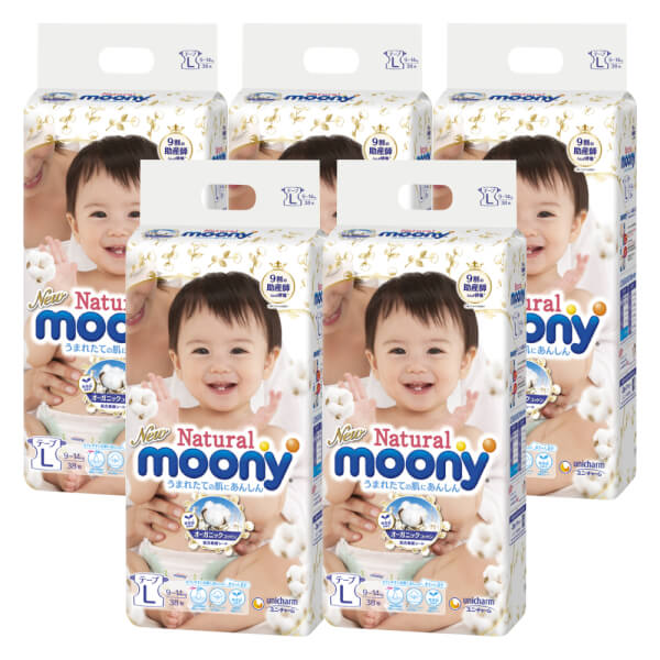 Combo 5 Tã dán Moony Natural (L, 38 miếng)