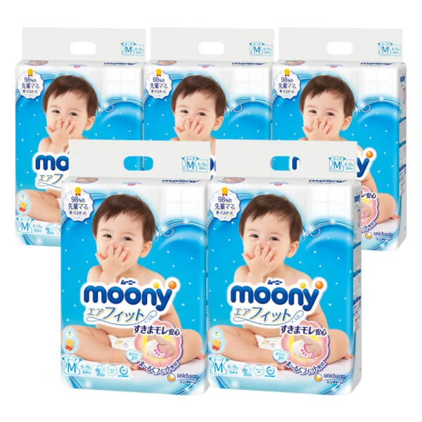 Combo 5 Tã dán Moony (M, 64 miếng)