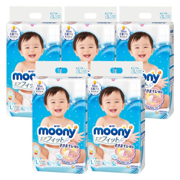 Combo 5 Tã dán Moony (L, 54 miếng)