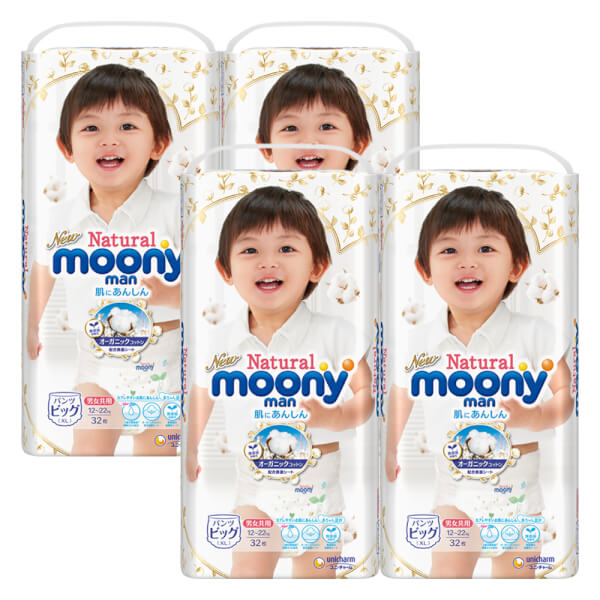 Combo 4 Tã quần Moony Natural (XL, 32 miếng)