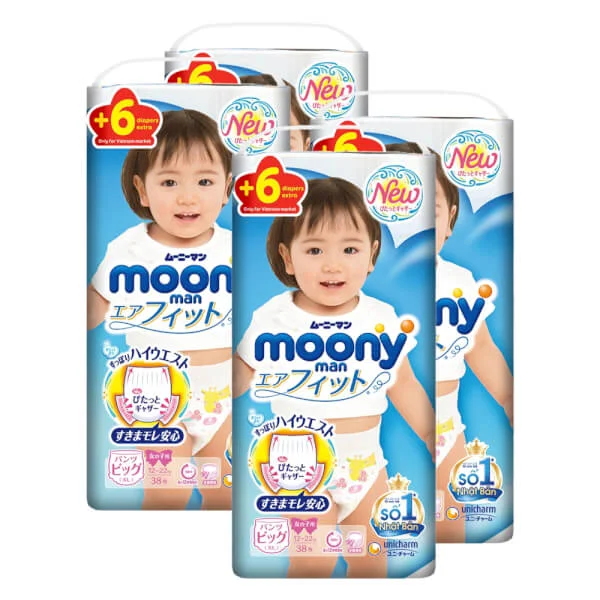 Combo 4 Tã quần Moony (XL - bé gái, 38 miếng) 6 miếng