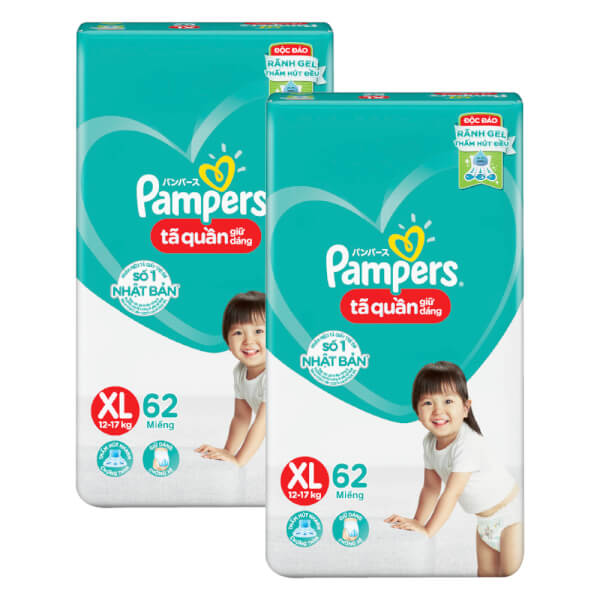 Combo 2 Tã quần Pampers giữ dáng Super Jumbo size XL, 62 miếng (giao ngẫu nhiên)