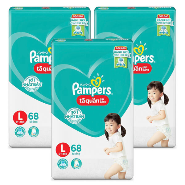 Combo 3 Tã quần Pampers giữ dáng Super Jumbo size L, 68 miếng (giao ngẫu nhiên)