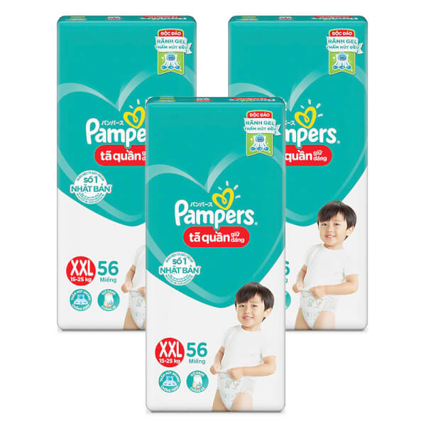 Combo 3 Tã quần Pampers giữ dáng Super Jumbo size XXL, 56 miếng (giao ngẫu nhiên)