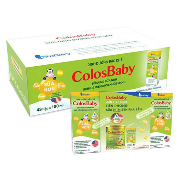 Thùng Sữa bột pha sẵn Colosbaby 180ml (lốc 4 hộp) - 12 lốc