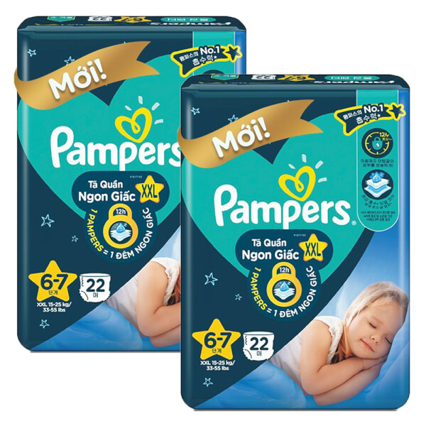 Combo 2 Tã quần Pampers ngủ ngon (XXL, 15-25kg, 22 miếng)