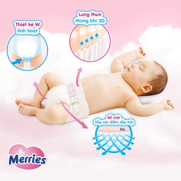 Combo 1 Bỉm tã dán Merries size M 64 miếng (6-11kg) và 1 Băng vệ sinh ban đêm Laurier siêu mỏng (35cm) - 10 miếng