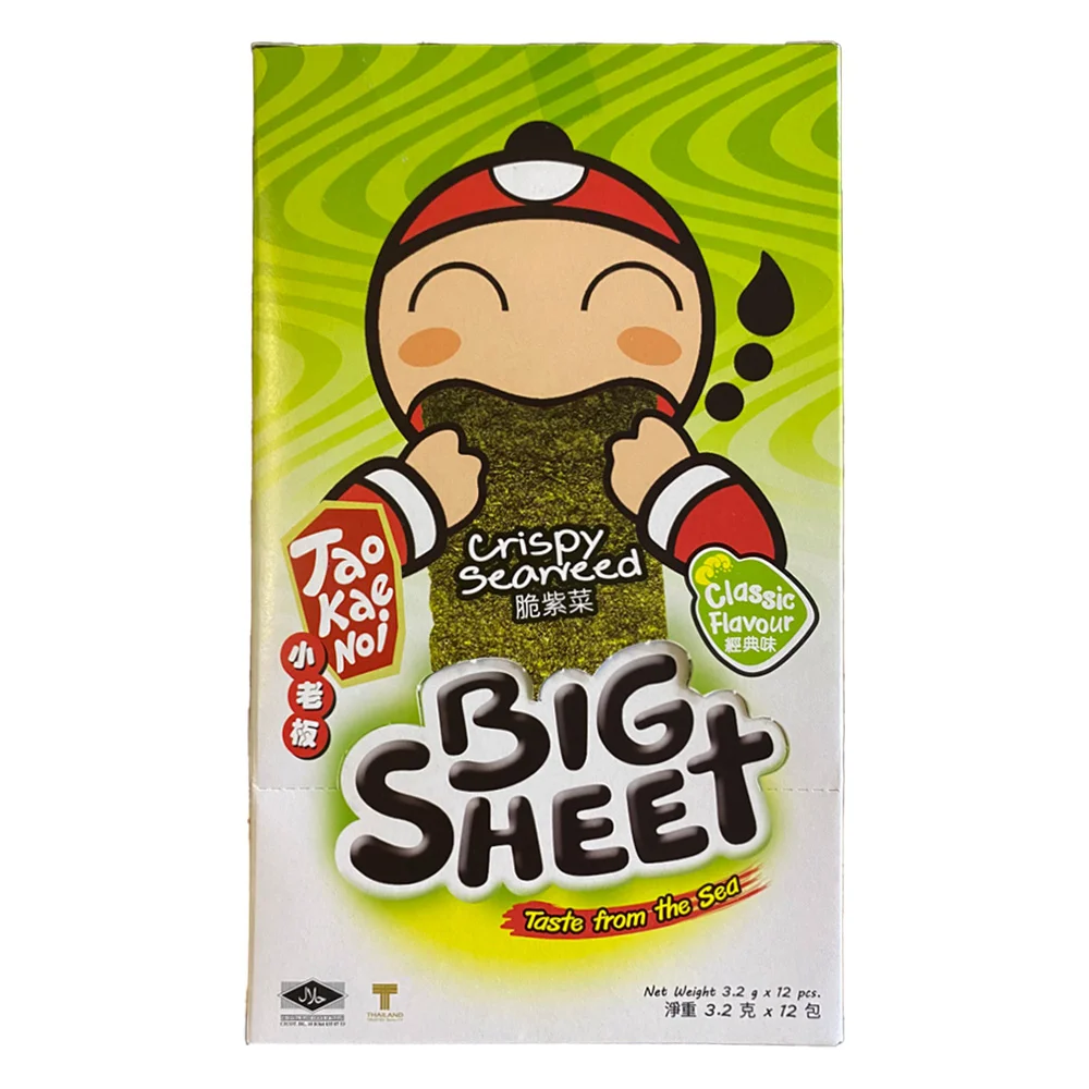 Bánh Snack Rong biển giòn Cậu chủ Taokaenoi Big Sheet vị truyền thống (12 gói/hộp)