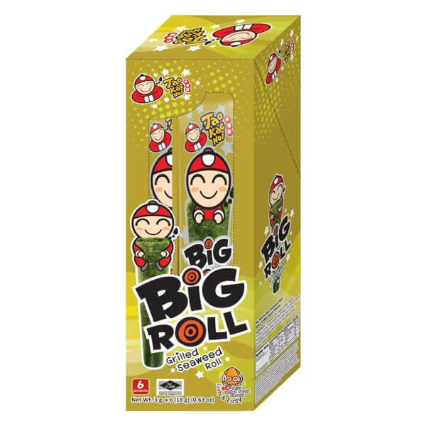Bánh Snack rong biển nướng giòn Taokaenoi Big Roll vị mực (6 gói/hộp)