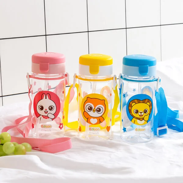 Bình tập uống ống hút Edison tritan có dây đeo  (350ml, xanh)