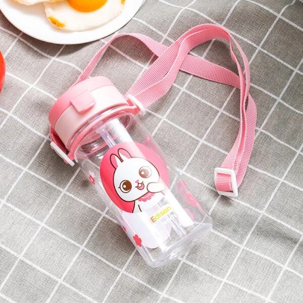 Bình tập uống ống hút Edison tritan có dây đeo  (350ml, hồng)