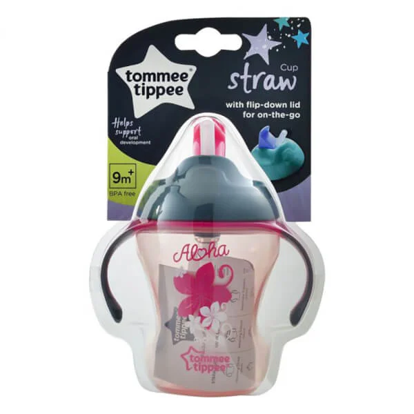 Bình tập uống có ống hút cho bé Tommee Tippee Training Straw 230ml từ 9 tháng - Hồng