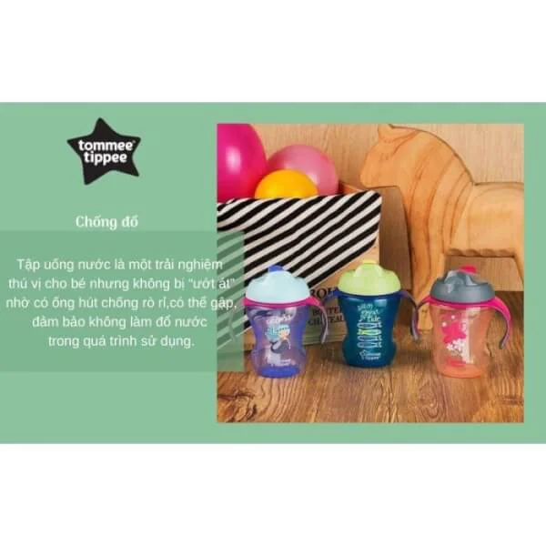 Bình tập uống có ống hút cho bé Tommee Tippee Training Straw 230ml từ 9 tháng - Hồng