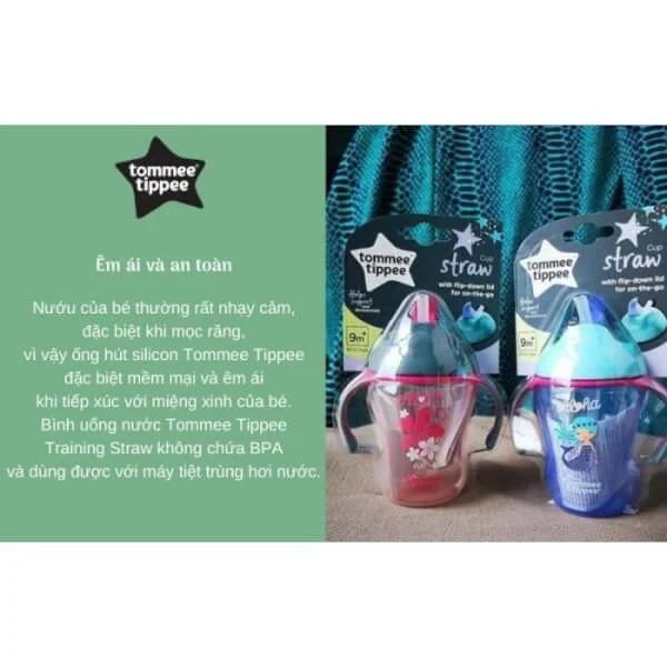 Bình tập uống có ống hút cho bé Tommee Tippee Training Straw 230ml từ 9 tháng - Hồng