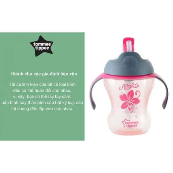 Bình tập uống có ống hút cho bé Tommee Tippee Training Straw 230ml từ 9 tháng - Hồng
