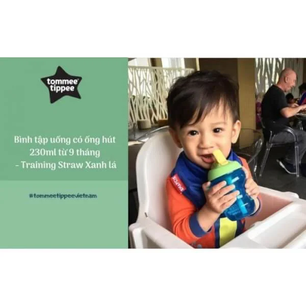 Bình tập uống có ống hút cho bé Tommee Tippee Training Straw 230ml từ 9 tháng - Xanh Lá