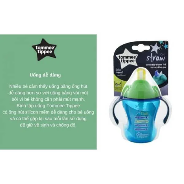 Bình tập uống có ống hút cho bé Tommee Tippee Training Straw 230ml từ 9 tháng - Xanh Lá