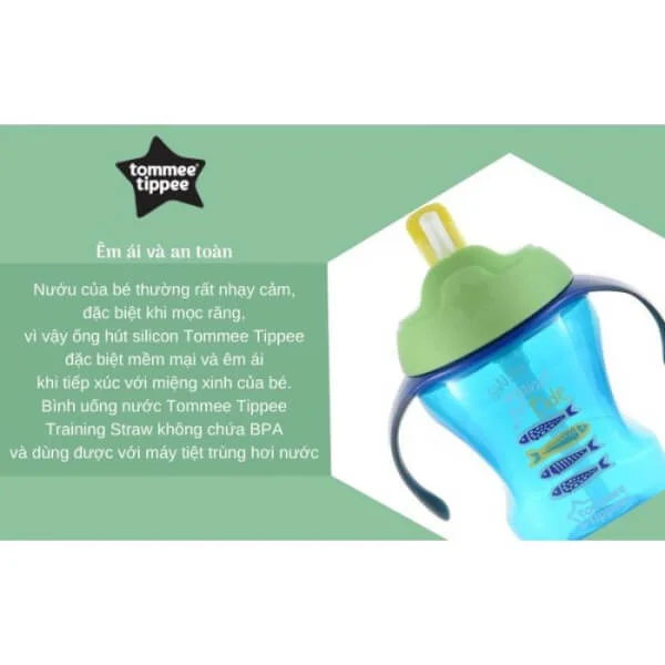 Bình tập uống có ống hút cho bé Tommee Tippee Training Straw 230ml từ 9 tháng - Xanh Lá