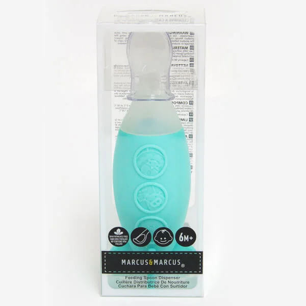 Bình bóp ăn dặm silicon có thìa cho bé Marcus & Marcus, từ 6 tháng - Xanh