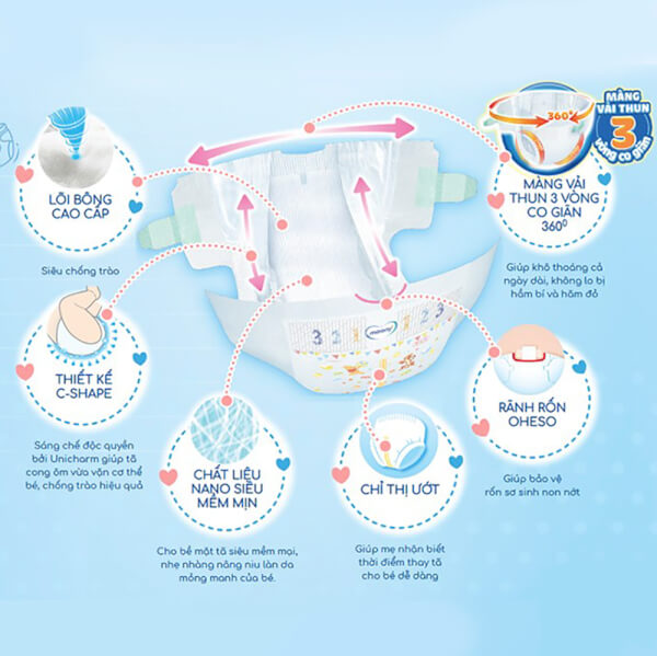 Combo 3 Tã dán sơ sinh Moony (dưới 5kg, 90 miếng) + 6 miếng