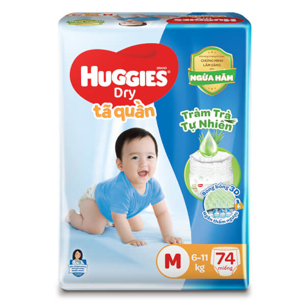 Combo 3 gói Bỉm tã quần Huggies Dry size M 74 miếng (6-11kg) (Sản phẩm sẽ được giao với bao bì ngẫu nhiên)