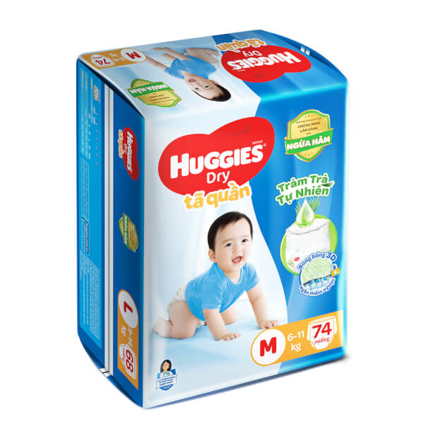 Combo 4 gói Bỉm tã quần Huggies Dry size M 74 miếng (6-11kg)