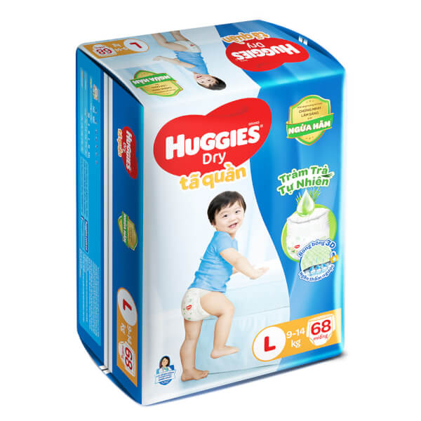 Combo 2 gói Bỉm tã quần Huggies Dry size L 68 miếng (9-14kg)