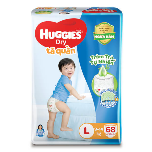Tã quần Huggies Dry Pants gói cực đại (L, 9-14kg, 68 miếng) (Sản phẩm sẽ được giao với bao bì ngẫu nhiên)