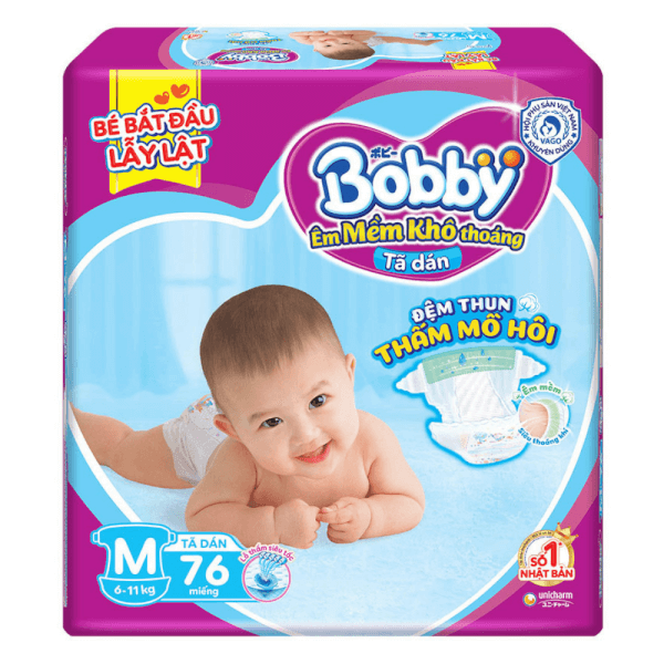 Combo 4 gói Bỉm tã dán Bobby siêu thấm size M 76 miếng (6-10kg)