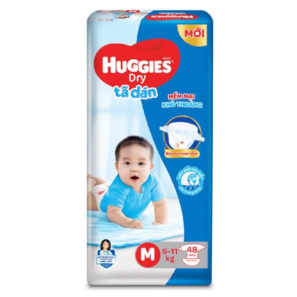 Combo 2 gói Bỉm tã dán Huggies Dry size M 48 miếng (6-11kg)